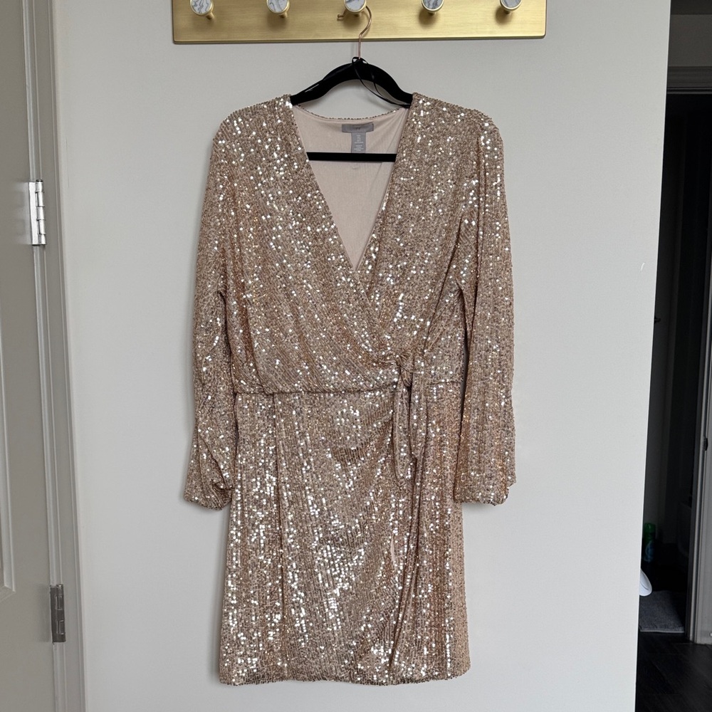 Gold sequin wrap dress